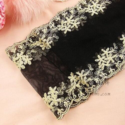 Free Shipping Black +Light gold Hard Embroidered Lace Fabric ,Lace Trim Bow Hairpin Accessory DIY Material 12cm 2Ms/lot