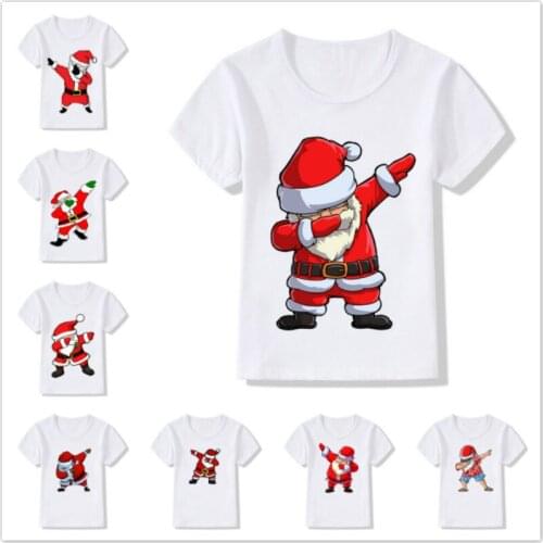 Kids Baby Boy Girl Funny Christmas Short Sleeve T-shirts Clothes Baby Santa Claus T Shirt Children Clothing Top Tshirt White Tee