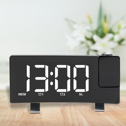 FM Radio Snooze Alarm Clock Timer Rotating Backlight Projector USB Projection Backlight Digital LED Clock