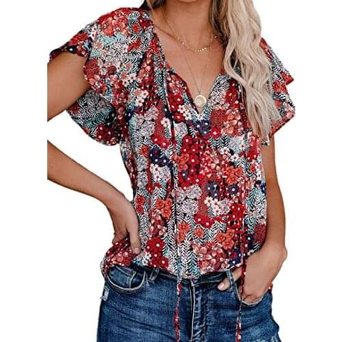 V-neck short sleeve chiffon tees women -shirts summer fashion tops woman clothing loose basic female shirts ladies