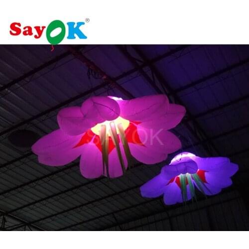 Hot sale attractive colorful GBR led lighting hanging inflatable flower for wedding stage decorate free shipping