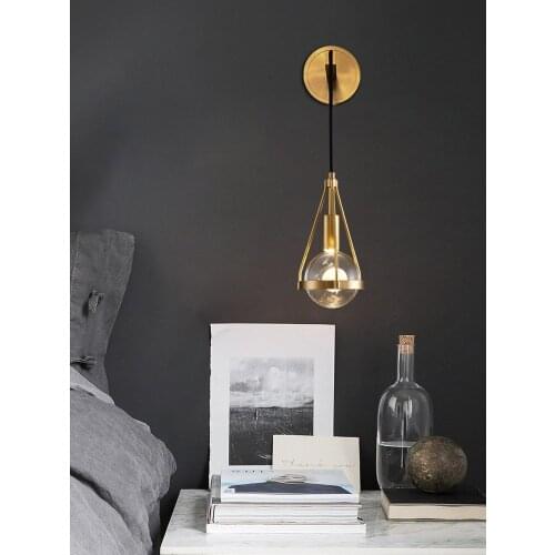 Copper luxury postmodern wall lamp living room background wall bedside lamp stair corridor crystal ball light