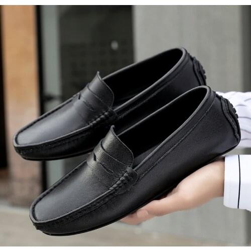 New Mens Shoes Casual Genuine Leather Slip on Mens Loafers Soft Cow Leather Brand Male Footwear Driving Footwear Business Flats