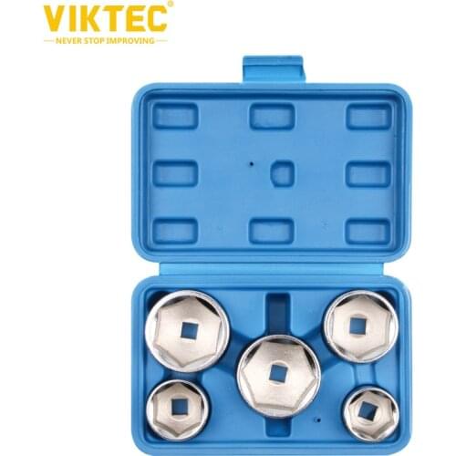 VIKTEC 5pc Oil Filter Cap Wrench Kit Socket Drive Remover Tool Set 24mm 27mm 32mm 36mm 38mm