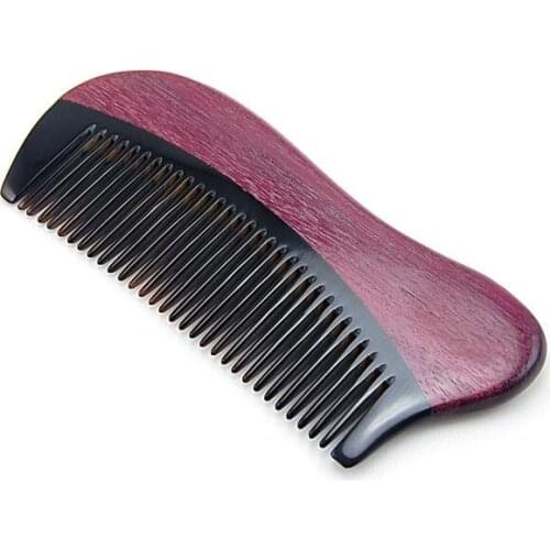 Natural Violet Ox Horn Handmade Super Narrow Tooth Wood Combs No Static Pocket Beard Comb Hair Styling Tool For Ladies