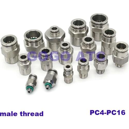 304 stainless steel quick-connect straight male thread pipe joint PC4-16 MM pneumatic hose quick-connect gas pipe connector
