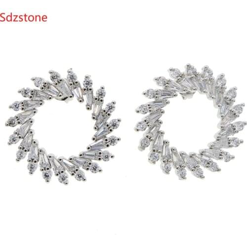 New 20mm Round Circle Stud Earrings For Women With White Blue Stone Leopard Disc Earrings Vintage Fashion Jewelry Accessories