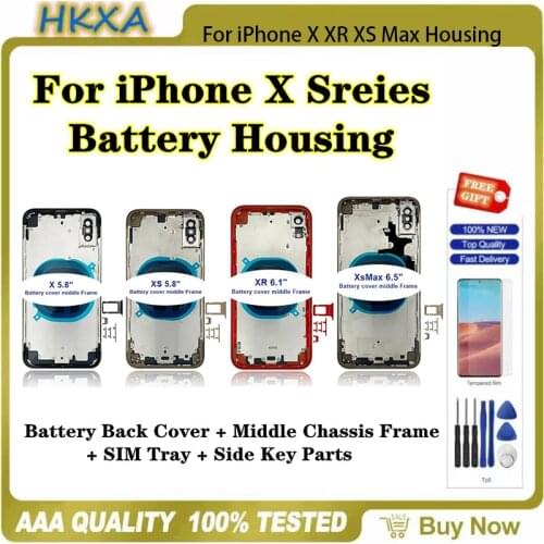OEM Rear Housing Case For iPhone X XR XS Max Housing Cover Rear Door Chassis Middle Frame + SIM Tray + Side Key Parts Assembly