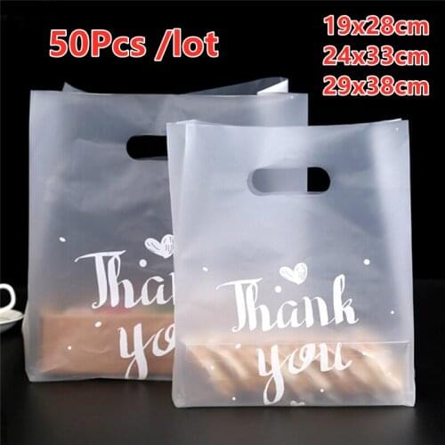 50pc/lot Thank You Plastic Gift Bags Plastic Shopping Bags With Handle Christmas Wedding Party Favor Bag Candy Cake Wrapping Bag