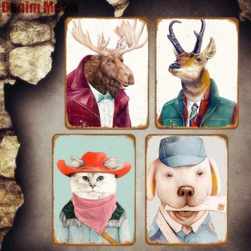 Dog Postman Vintage Metal Tin Sign Pub Bar Cafe Garden Decoration Wall Stickers Cat Cowboy Plates Metal Painting Home Decor MN59