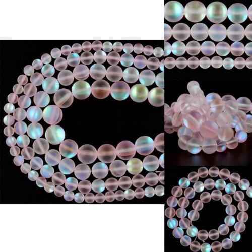 Pink Dull Polish Natural Austrian Crystal Beads For Jewelry Making Diy Bracelet Round Matte MoonStone Beads 6 8 10 12mm 15 inch