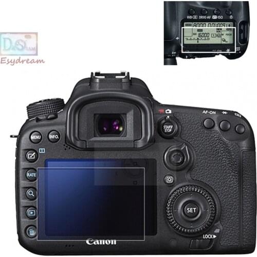 Self-adhesive Tempered Glass / Film Main LCD + Info Top Shoulder Screen Protector for Canon 7D Mark II 7D2 7DII MKII Camera