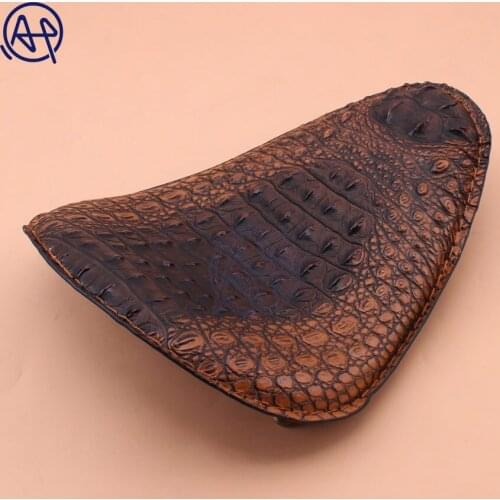 Motorcycle Retro Brown Crocodile Leather Style Solo Saddle Seat+3" Spring Bracket Shock Absorption for Suzuki Harley Custom
