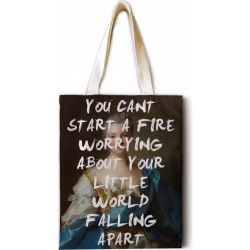 Letter oil painting ladies shoulder bag cotton and linen portable large capacity shoulder bag canvas tote bag