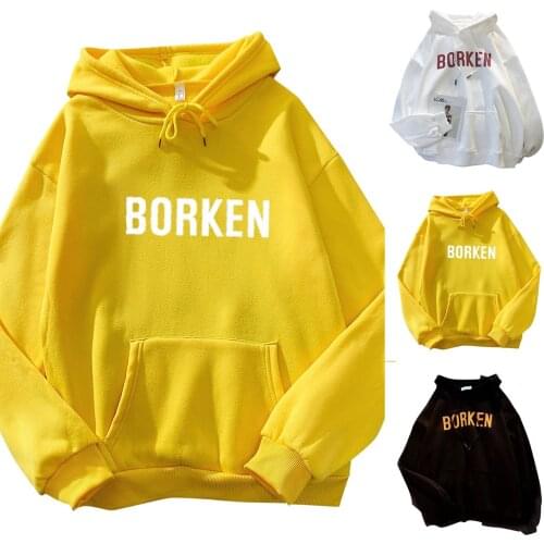 Letter Womens Hoodies Casual Borken Printed Top Long Sleeve Loose Hooded Sweatshirt Top With Pocket Winter Warm Худи Оверсайз