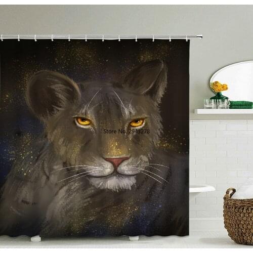 Animals Shower Curtain Bathroom Waterproof Polyester Shower Curtain Lion Tiger leopard Elephant Decoration Printed Bath Curtains