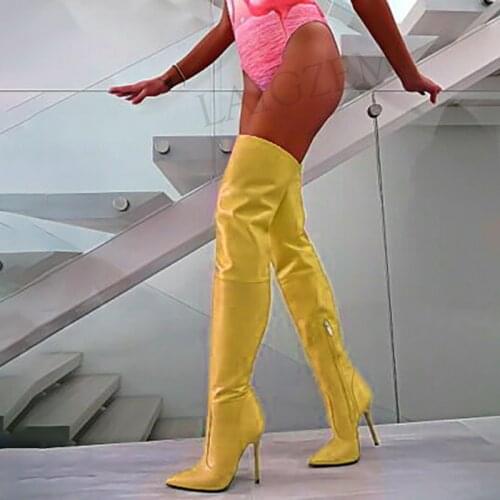 BERZIMER Women Thigh High Heels Boots Basic Over Knee Boots High Heels Shoes Party Zapatos Ladies Shoes Woman Big Size 39 44 47