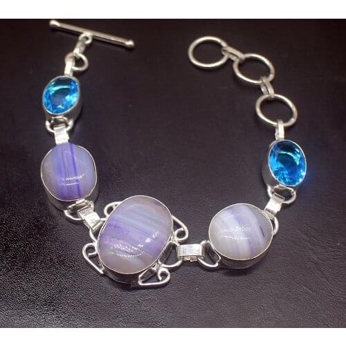 Gemstonefactory Jewelry Big Promotion Single Unique 925 Silver Sparkling Botswana Agate Blue Topaz Women Bracelet 19cm 20210150
