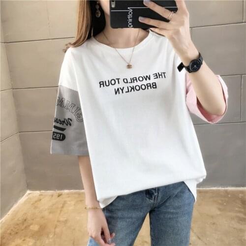 #0213 White Black Pink Spring Summer Short Sleeve T-shirt Women Letter Print Korean Style Casual Loose Preppy Style Harajuku Top