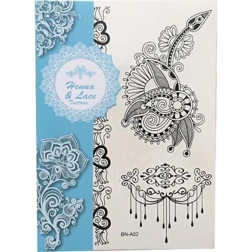 1PC Fashion Flash Waterproof Tattoo Women Black Henna Jewel Lace Sexy Secret Arm Body Art Flower Temporary Tattoo Sticker