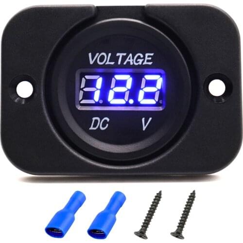 DC 12V LED Digital Display Voltmeter Car Waterproof Voltage Gauge Meter with Round Panel for Marine Boat Vehicle ATV UTV Truck