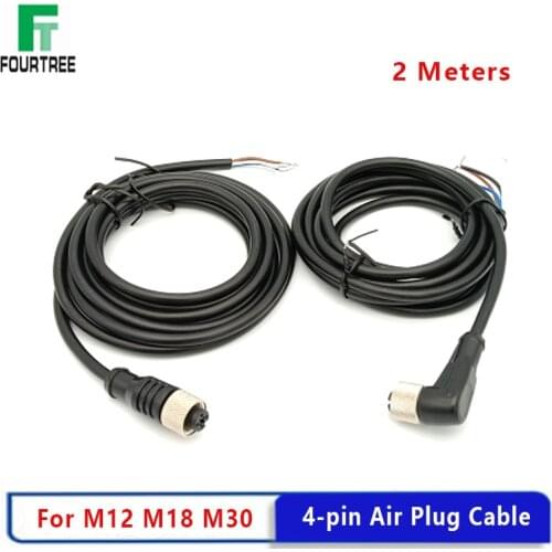 2M Air Plug Cable 4 Pins Straight Type And Bend Type For M12 M18 M30 Plug-in Inductive Proximity Sensor Switches