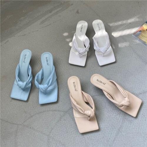 2021 New Fashion Women Slipper Thin Low Heel Slides Slip On Summer Elegant Sandal Brand Outdoor Flip Flops Sandalias chaussures