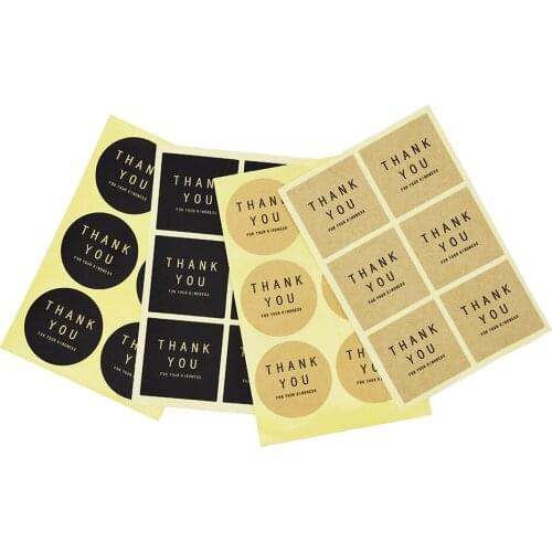 30pcs 4 styles Vintage 'THANK YOU' Black Kraft Paper Labels Round and square Sticker Gift Packaging Seal Baking Cards Tools