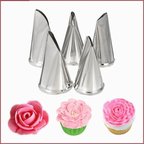 5Pcs/set Rose Petal Mouth Tulips Rose Nozzle Decor DIY Icing Piping Tips Sets Cupcake Cake Decorating Tools Kitchen Tools
