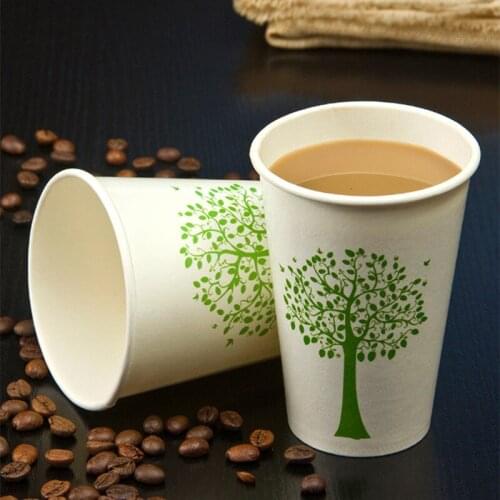 50pcs High quality white disposable coffee cup double coated thickened paper cup 12oz/14oz/16oz/22oz creative drink cup with lid