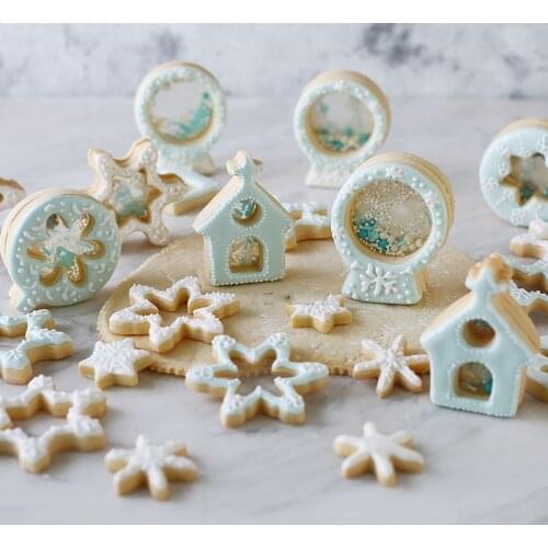 6pcs/set Stainless Steel Cookie Biscuit DIY Mold Crystal Ball Snowflake Christmas House Shape Cutter Baking Mould Tools