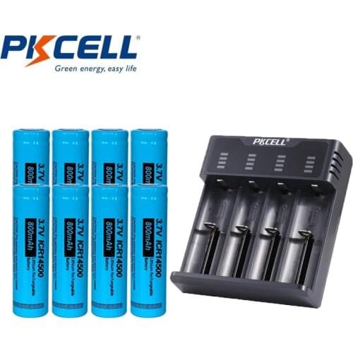 8Pcs Pkcell New Original ICR14500 800mah Li-ion Rechargeable Battery With 1-4 Slots Li-ion/NIMH/NICD Mix Battery Charger