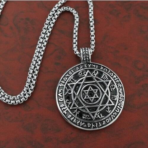 Antique silver Viking Six-pointed star with circle necklace free ship