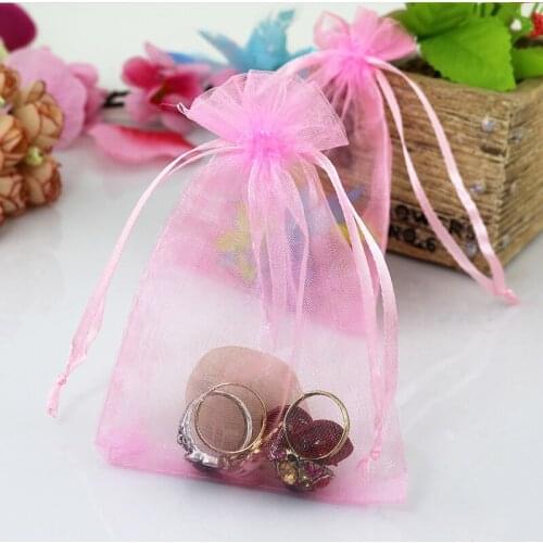 Free Shipping 100pcs 5x7cm small organza gift bags pink color drawstring Pouches Wedding Christmas Gift Drawstring Bags