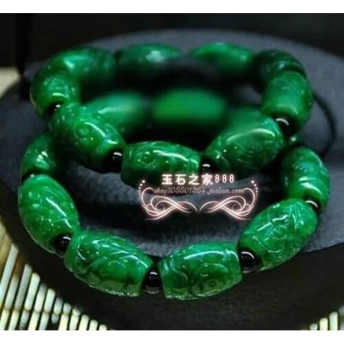 Natural Jade Green Beads Carving Bracelet Adjustable Bangle Jewellery Fashion Accessories Hand-Carved Man Woman Luck Amulet