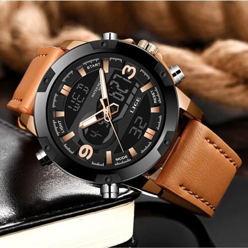 2020 LIGE New Fashion Business LED Digital Watch Mens Watches Top Brand Luxury Men Military Waterproof Double Display Wirstwatch