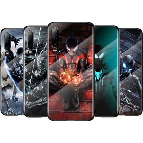 Marvel Dark Spider Man For Huawei P40 P30 P20 P10 Pro Plus Lite 5G 2019 Tempered Glass Cover Shell Luxury Phone Case