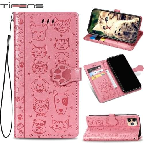 Luxury Leather Cat Dog Case For iPhone 12 Mini 11 Pro X XR XS MAX 8 7 6 6s Plus Flip Phone Cover 8plus Card Slots Wallet Coque