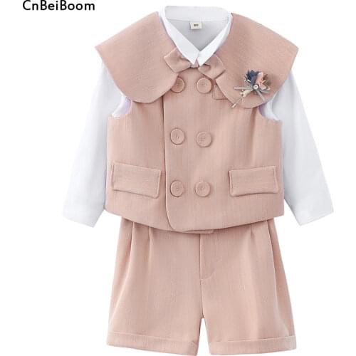 Baby Boy Girl Suit Pink Tuxedo Formal Clothing Sets Short Sleeve Kids Outfits Set Infant Party Birthday Wedding Dress Boy Girls