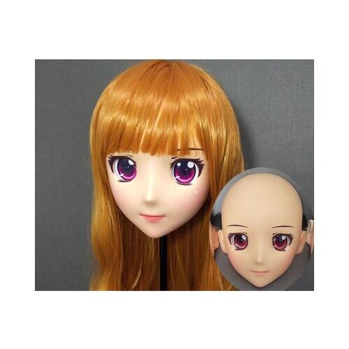 DM147) Female Sweet Girl Resin Half Head Kigurumi Mask With BJD Eyes Cosplay Japanese Anime Role Lolita Mask Crossdress Doll