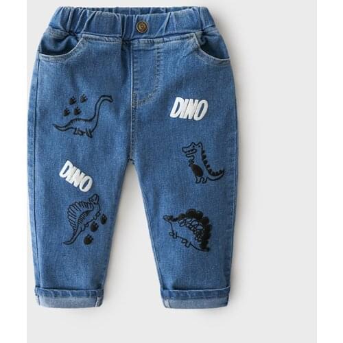 Baby Boys Jeans New 2021 Spring Autumn Kids Clothing Toddler Child Cartoon Pattern Elastic Trousers Causal Long Pants For Boy 9