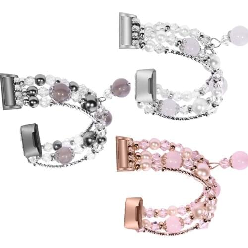 Jewelry Faux Pearl Beaded Elastic Stretch Watchband for Fitbit Charge 3 Band Womens Bracelet Smartwatch for Fitbit Charge 3