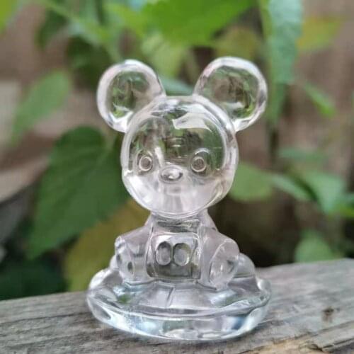 Natural clear quartz Rat Figurines Carved transparent crystal Cartoon mice Statue for Childrens gifts