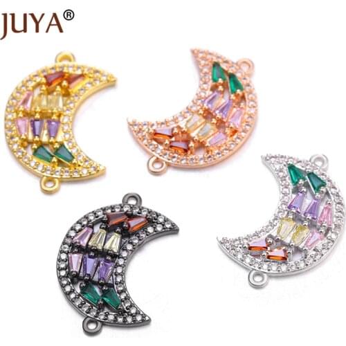 JUYA New Different Styles Luxury Zircon Crystal Moon / Heart Charms Connectors For Handmade DIY Making Jewelry Fittings