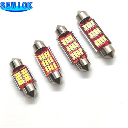 50PCS Festoon C5W CANBUS NO Error Auto Light 12 SMD 4014 LED 31mm 36mm 39mm 41mm Car Interior Dome Lamp Reading Bulb White 12V