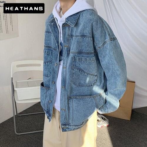 2021 New Spring Autumn Korean Style Mens Denim Jackets Coat Simple Solid Color Vintage Jean Jacket Male Casual Fashion Men Tops