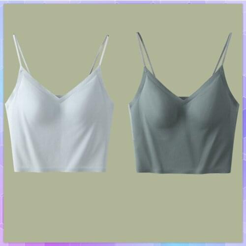 Sexy Ice Silk Womens Tank Top Solid Camis Vest Female Summer Strap Basic Tube Tops Sleeveless Underwear With Chest Padded