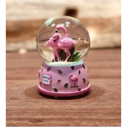 Color Changing Luminous Musical Flamingo Snow Globe Gifts Home Office Decoration Decorative Balls