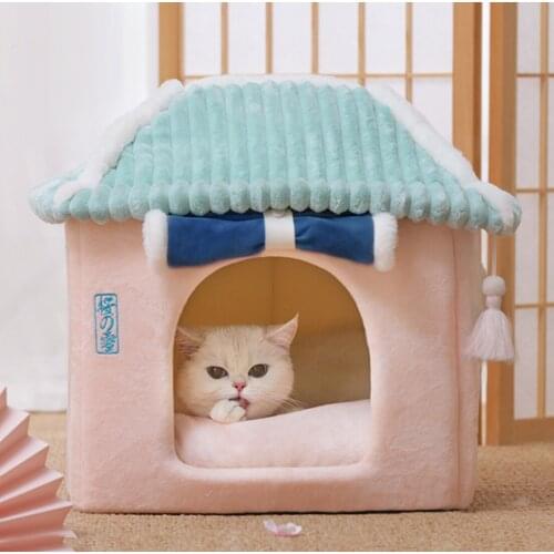 Enclosed Deep sleep comfort in winter cat bed little mat basket for cats house products pets tent cozy cave beds Indoor