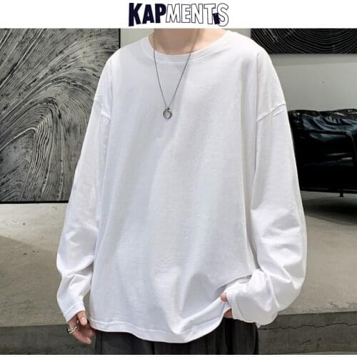 KAPMENTS Men Colorful Cotton Casual Long Sleeve T Shirts 2021 Summer Mens Korean Fashions Harajuku T Shirt Male Streetwear Tees